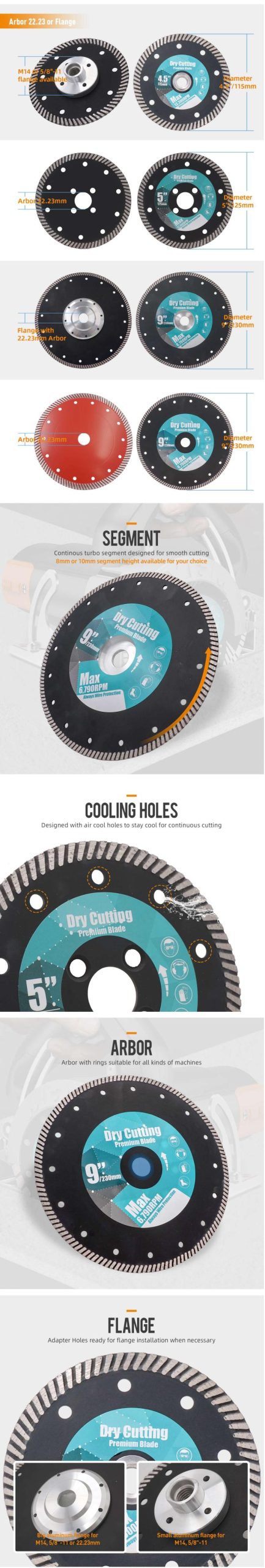 premium S14 BB dry turbo diamond saw blade Continuous rim