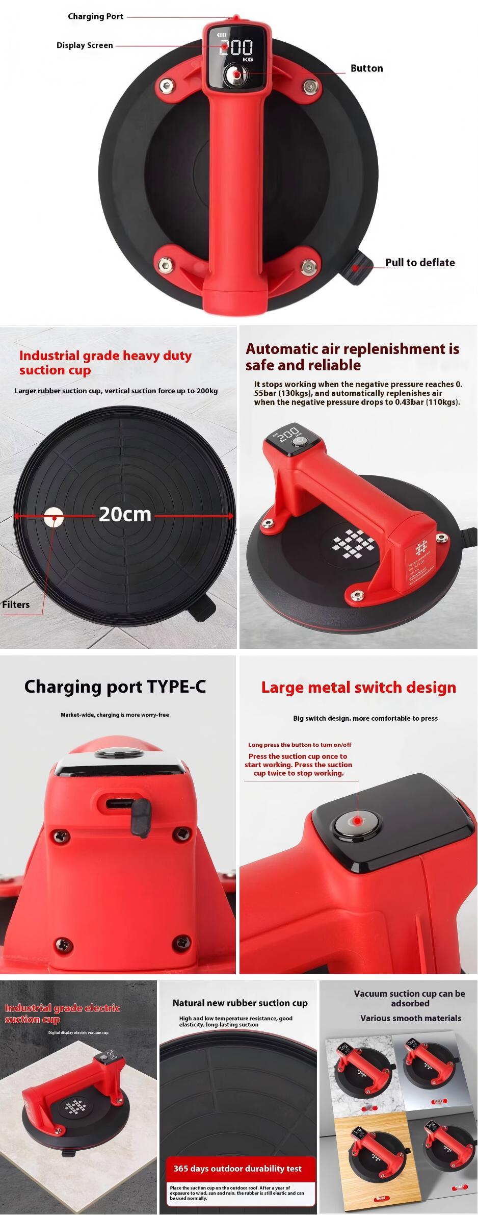 Industrial Electric Vacuum Suction Cups Lifter Auto Detect Replenish Pressure 8_ Battery Operated For Transport Ceramic Tile - Buy Portable Electric Suction Cup auto Suction Cup Lifter glass Tiles Lifting