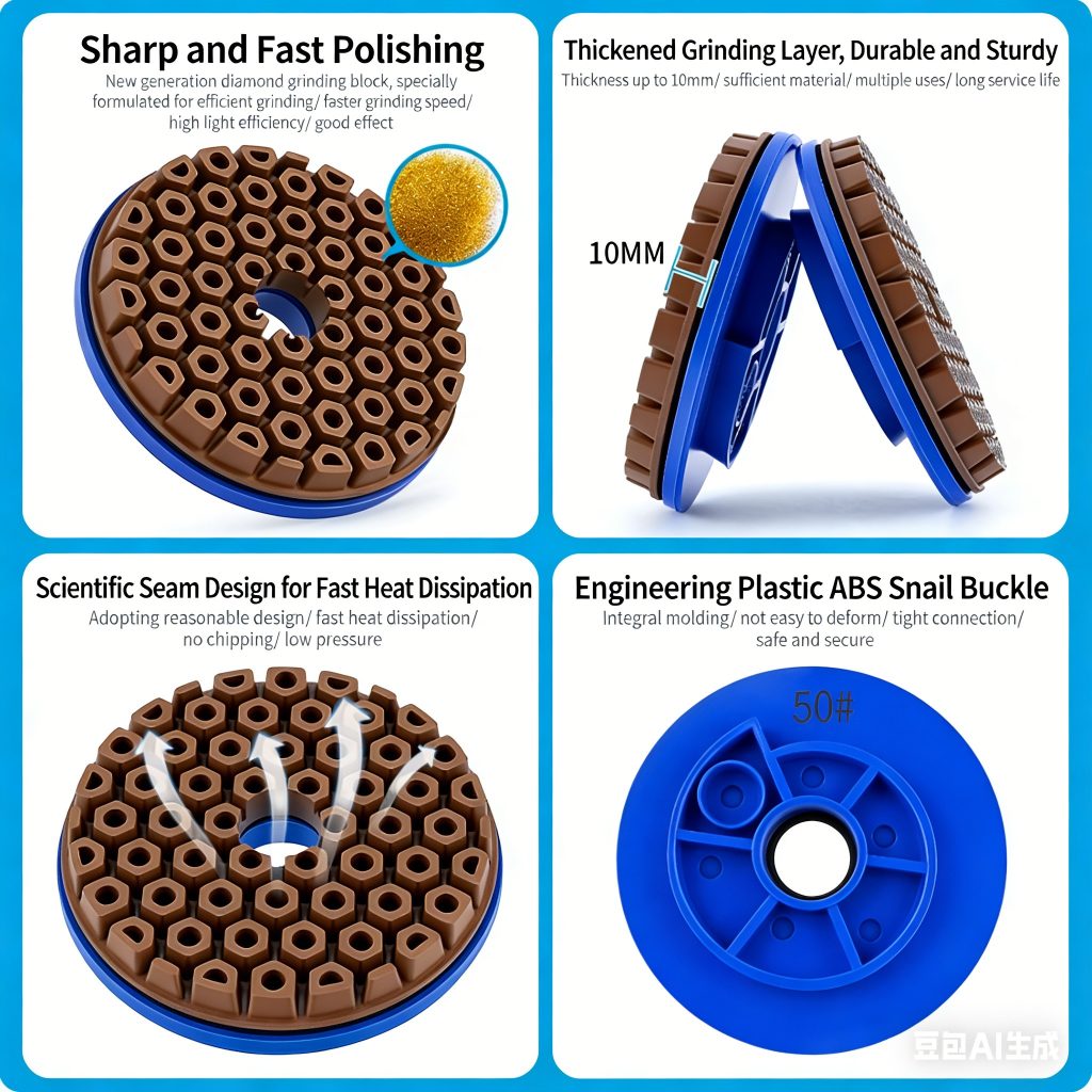 7 Steps Polishing Pads Wet Flexible Diamond Resin Granite Marble Stone Quartz Countertop Angle